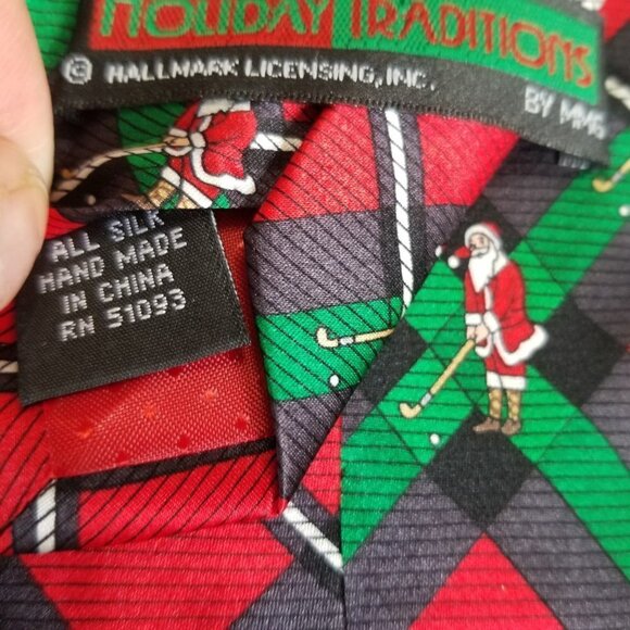 Hallmark Golf Santa Men's Silk Necktie Christmas Holiday Traditions Hand Made - Picture 8 of 8